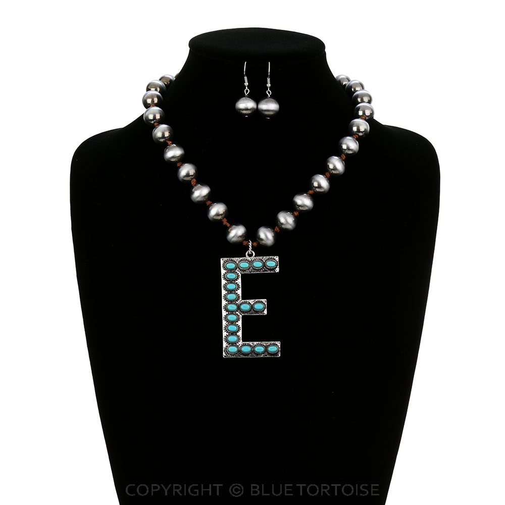 Initial “E” Metallic Pearl Necklace Set - Image 2