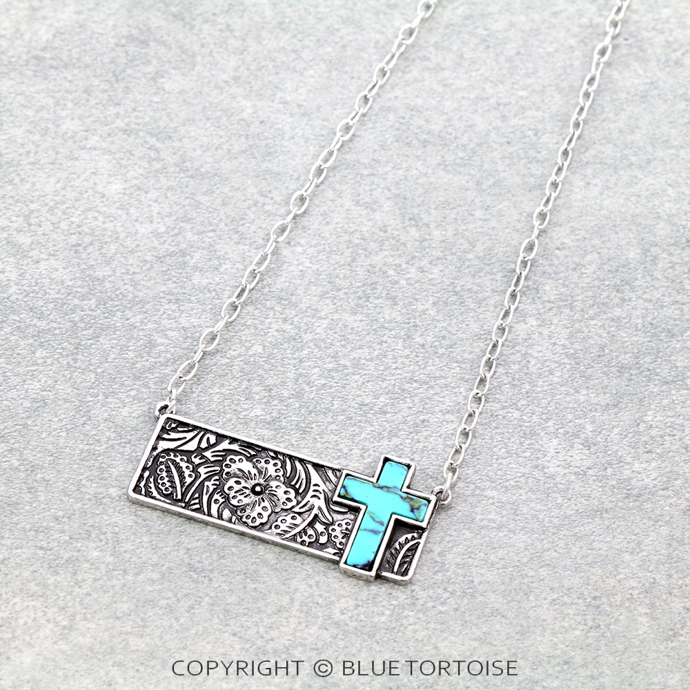Cross Stone Bar Necklace