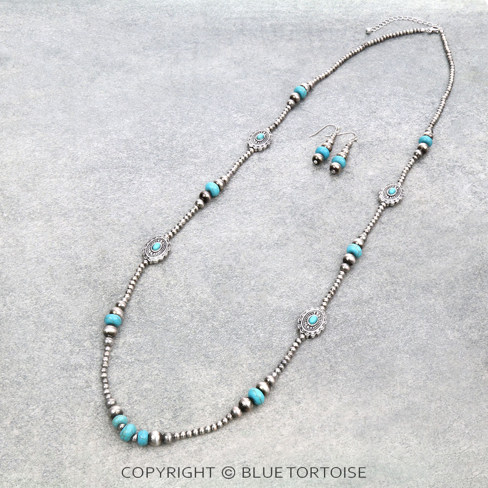 Western Navajo Style Pearl with Concho Necklace Set