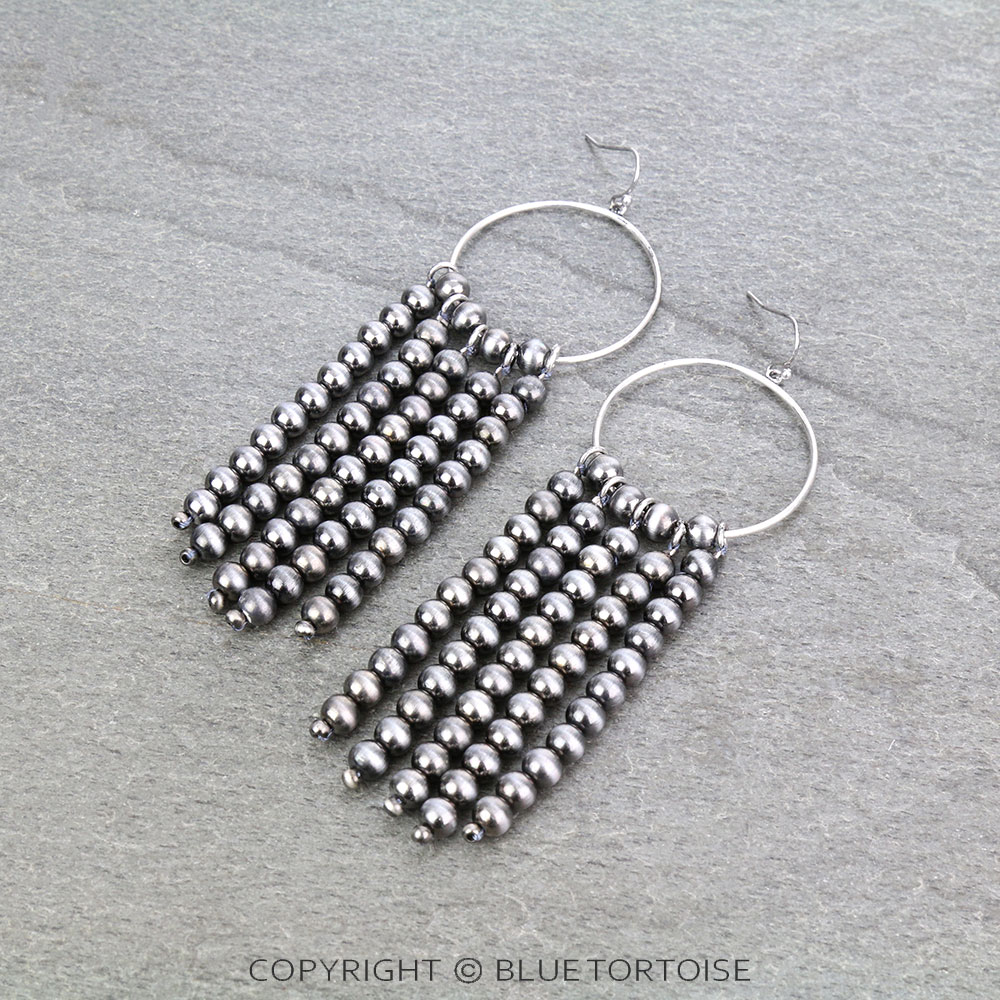 Navajo Style Pearl Tassel Hoop Dangle Earrings