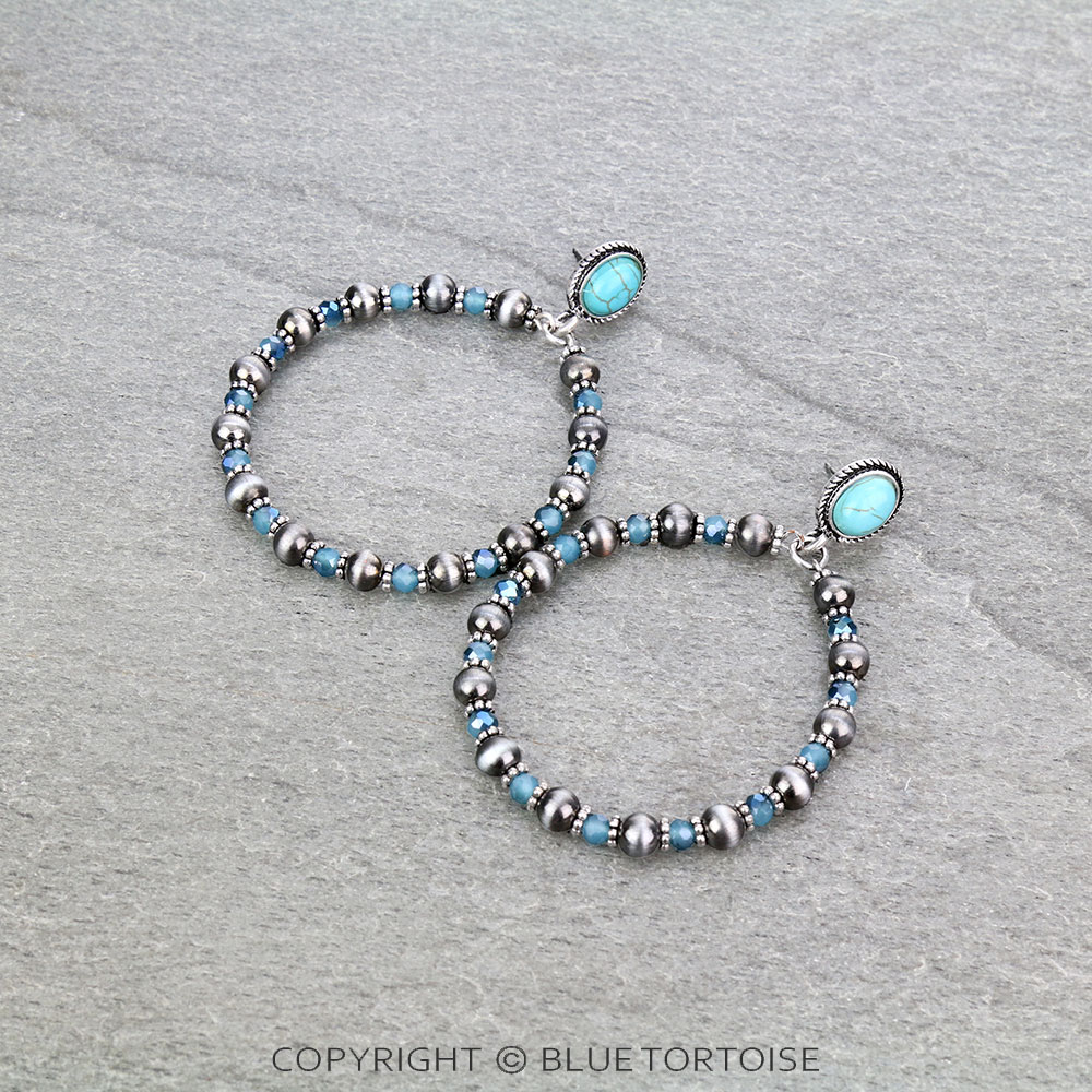Navajo Style Pearl and Bead Stud Earrings