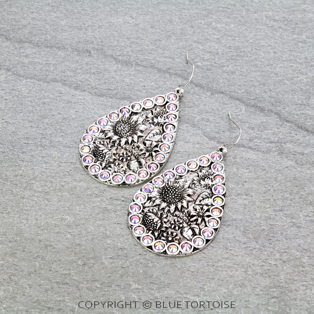 Western Sunflower Teardrop Dangle Earrings