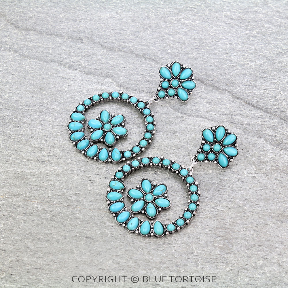 Western Concho Stone Stud Earrings