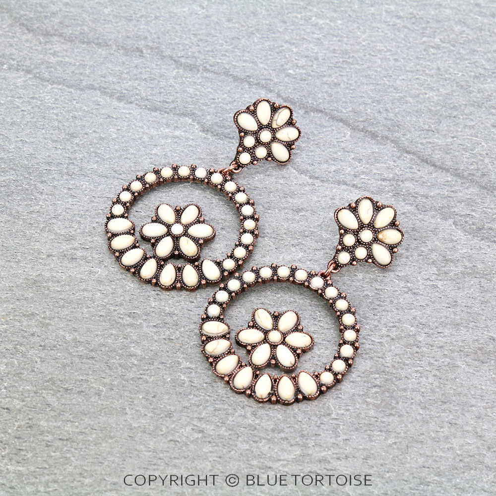 Western Concho Stone Stud Earrings
