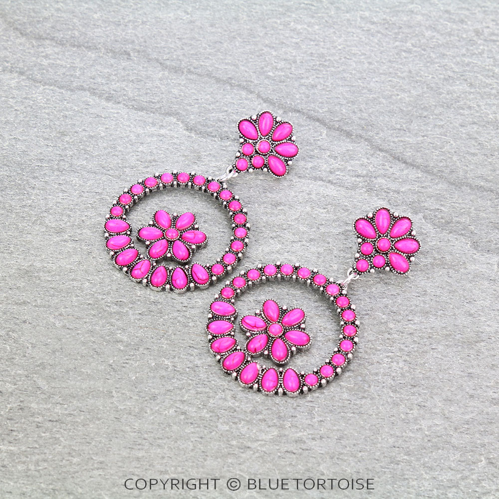 Western Concho Stone Stud Earrings