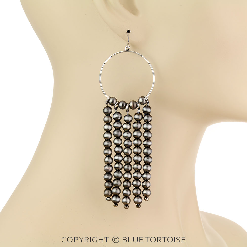 Navajo Style Pearl Tassel Hoop Dangle Earrings - Image 2