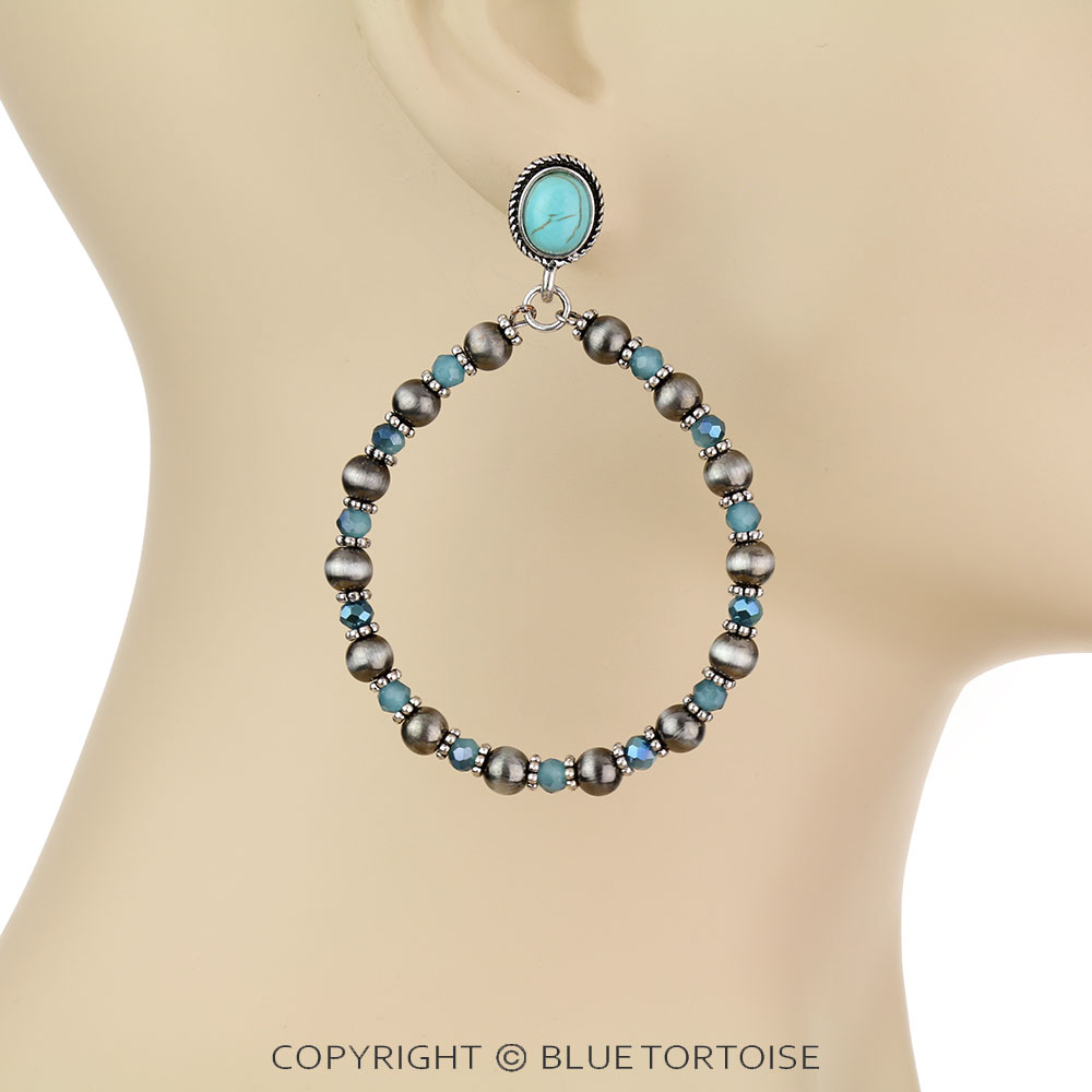 Navajo Style Pearl and Bead Stud Earrings - Image 2