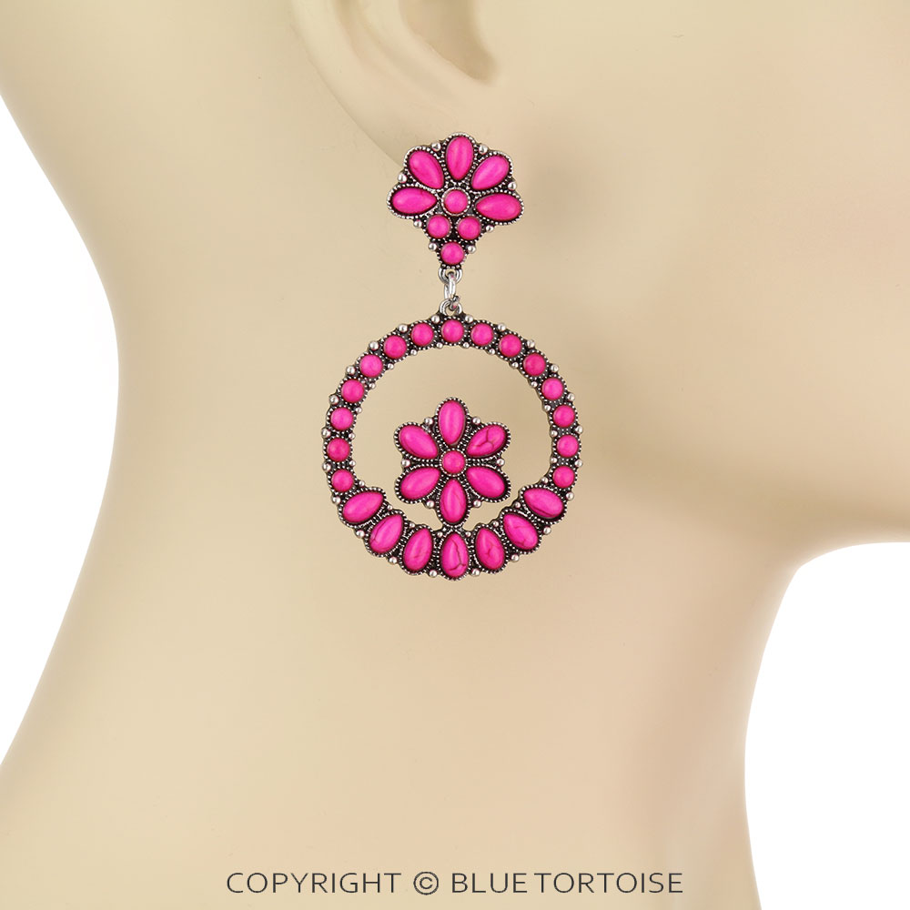 Western Concho Stone Stud Earrings - Image 2