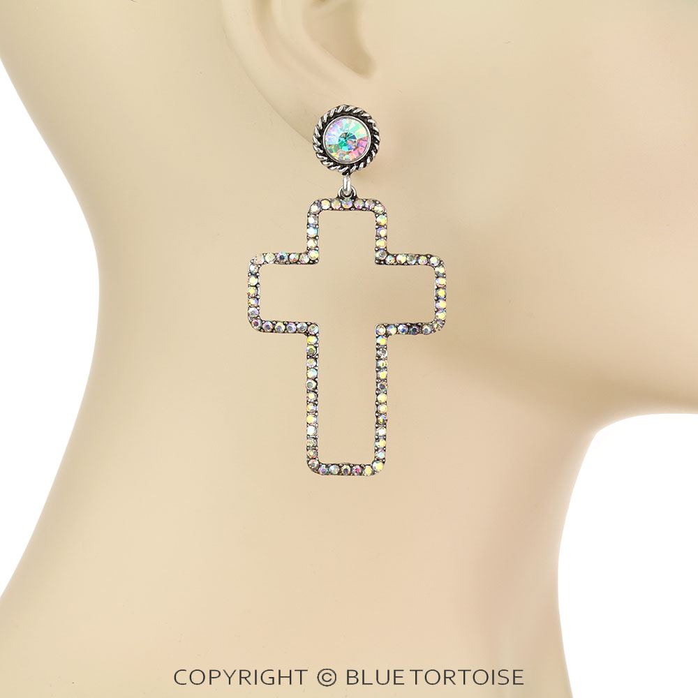 Cross Stone Stud Earrings - Image 2
