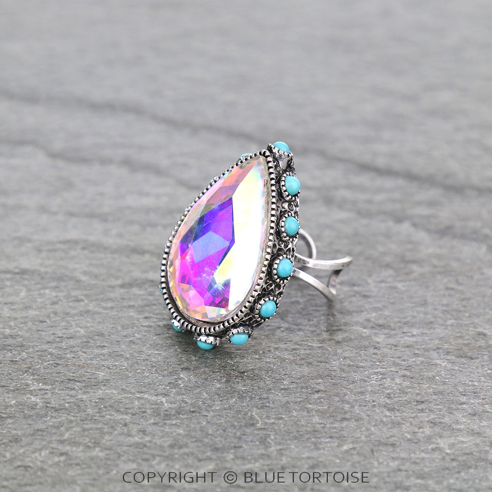 Teardrop Stone Cuff Ring - Image 2