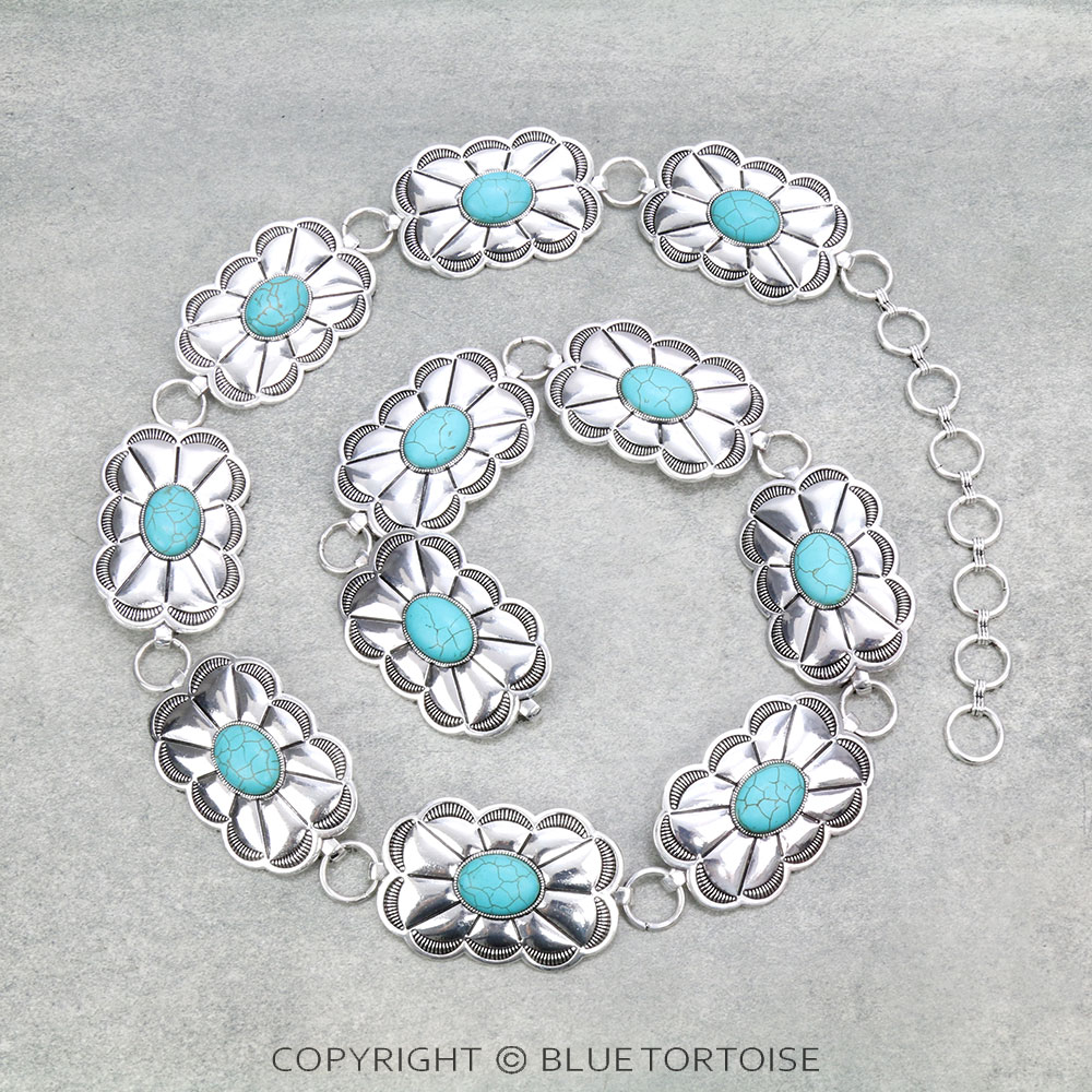 Western Rectangle Concho with Stone Belt L/XL