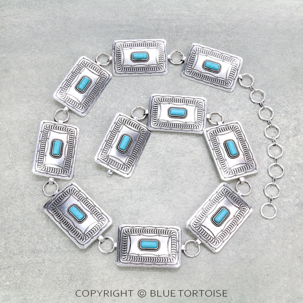Western Rectangle Concho with Stone Belt S/M