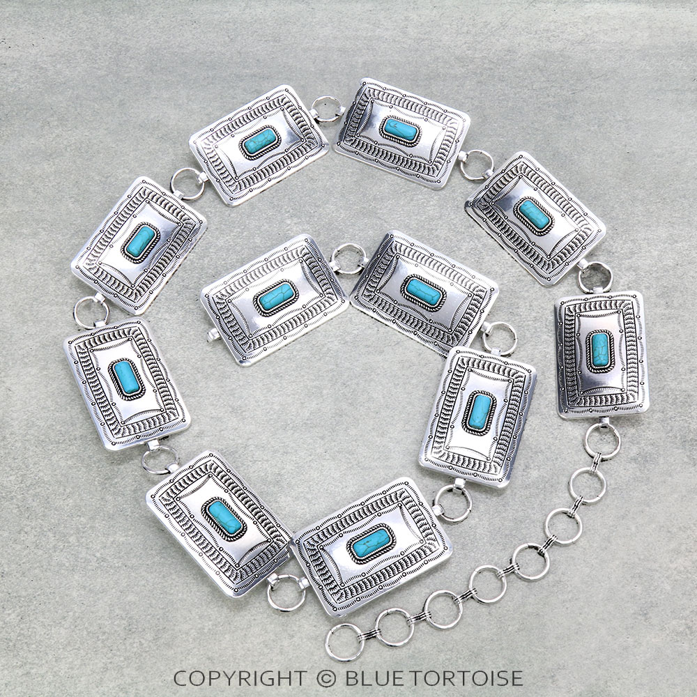 Western Rectangle Concho with Stone Belt L/XL