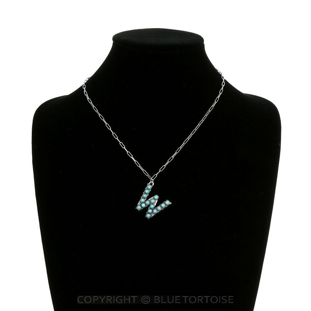 Initial “W” Stone Pendant Necklace - Image 2