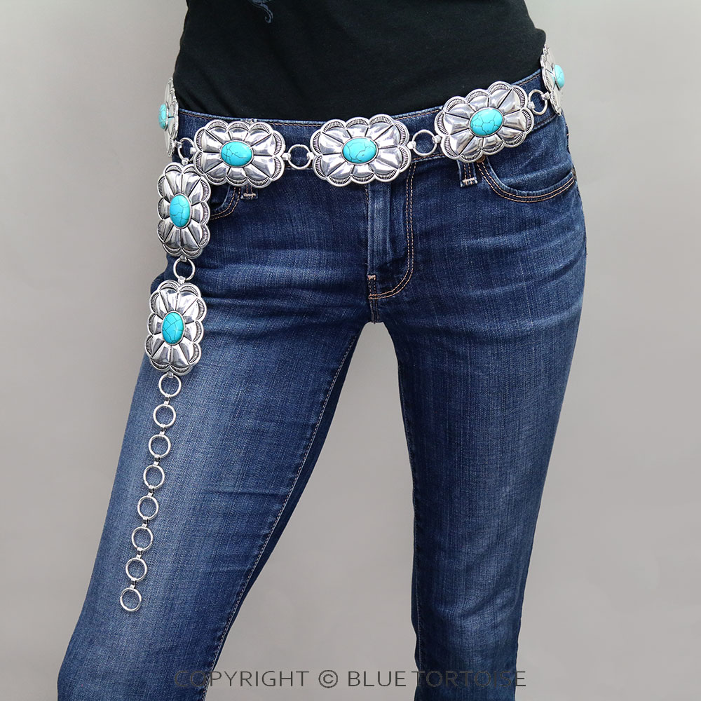 Western Rectangle Concho with Stone Belt L/XL - Image 2