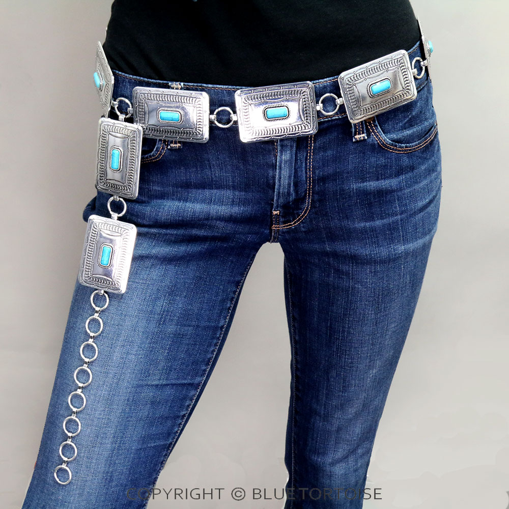 Western Rectangle Concho with Stone Belt L/XL - Image 2