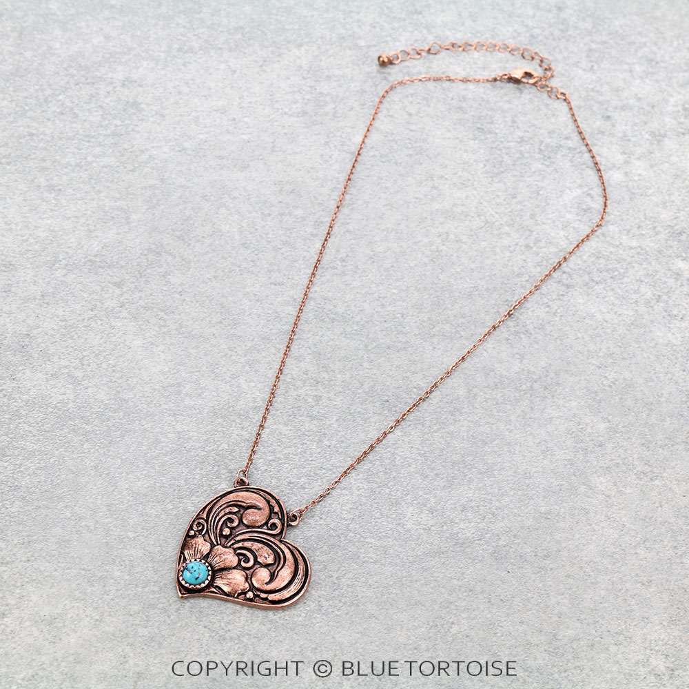 Floral Casting Heart with Stone Necklace