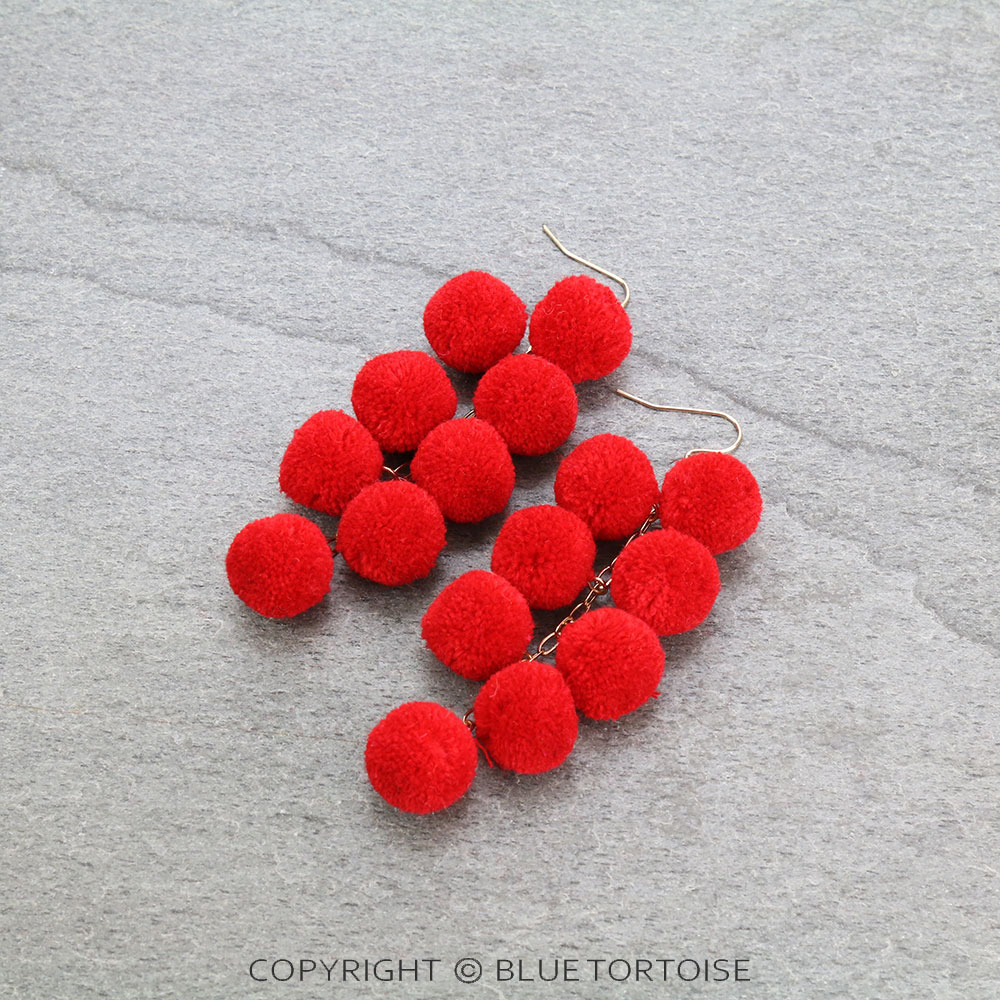 Mini Pom Pom Drop Dangle Earrings