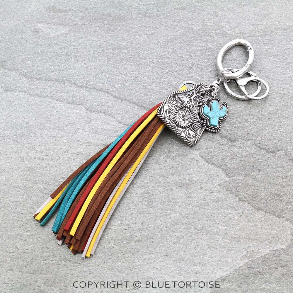 Cow Ear Tag Initial "O" Pendant With Tassel Keychain