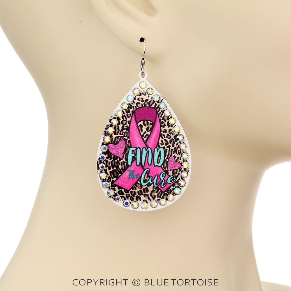 Pink Ribbon Teardrop Dangle Earrings - Image 2
