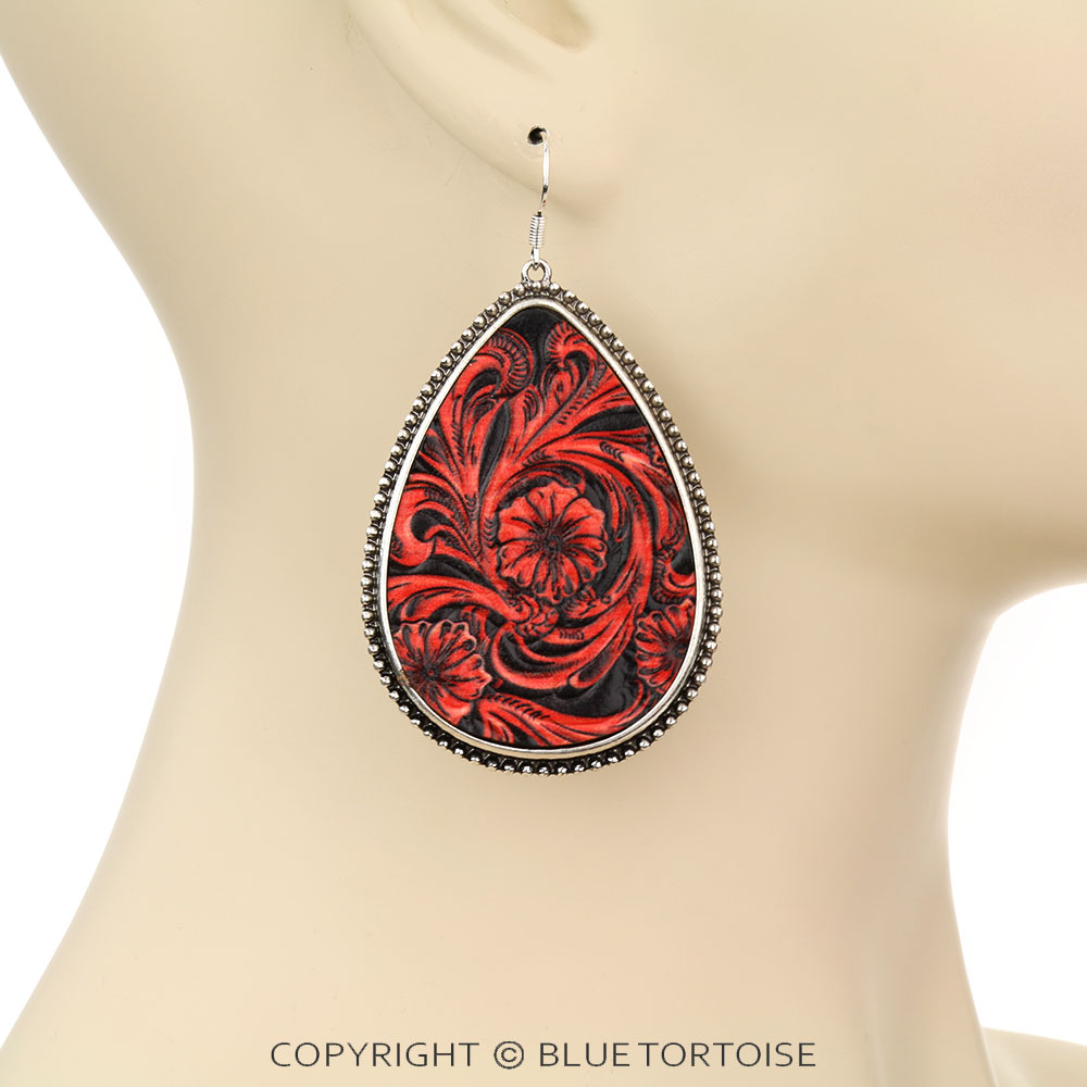 Flower Leather Dangle Earrings - Image 2