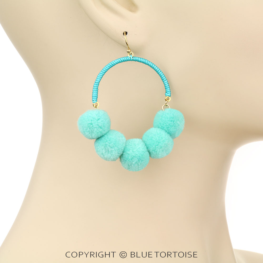 Pom Pom Dangle Earrings - Image 2