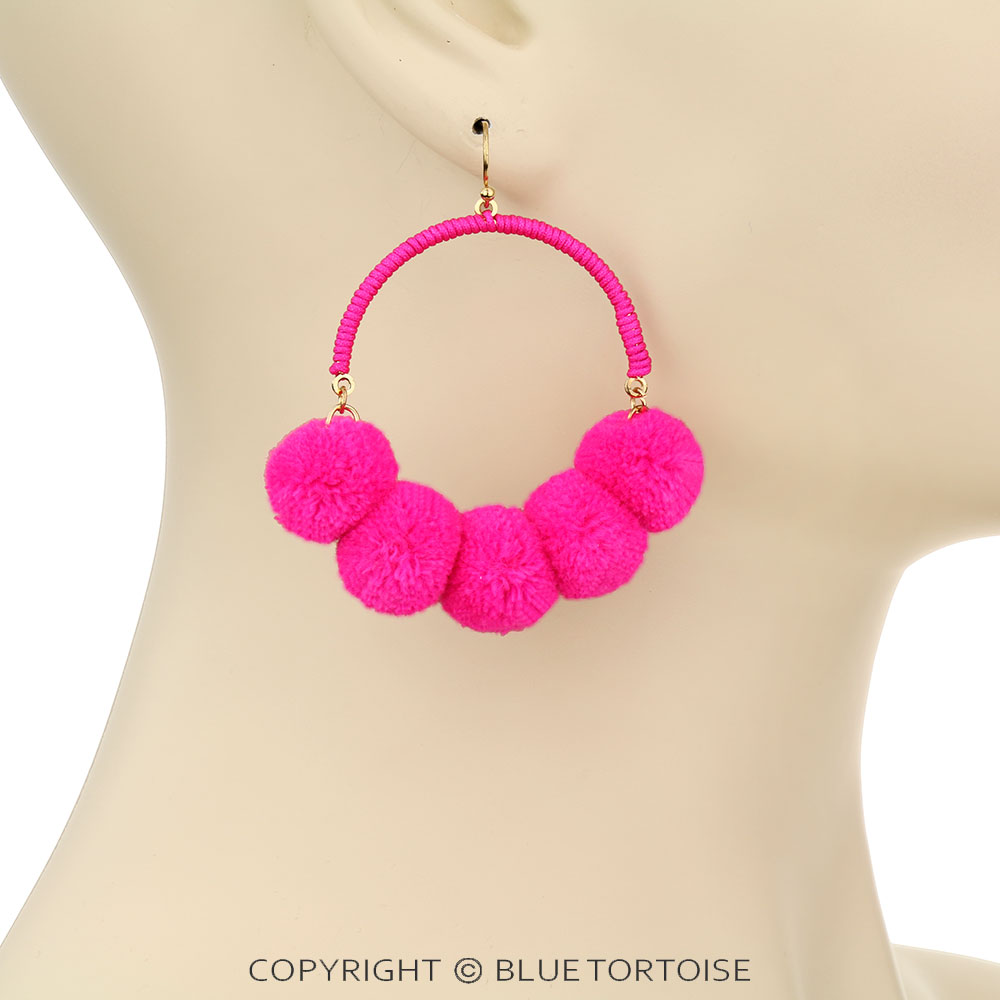 Pom Pom Dangle Earrings - Image 2