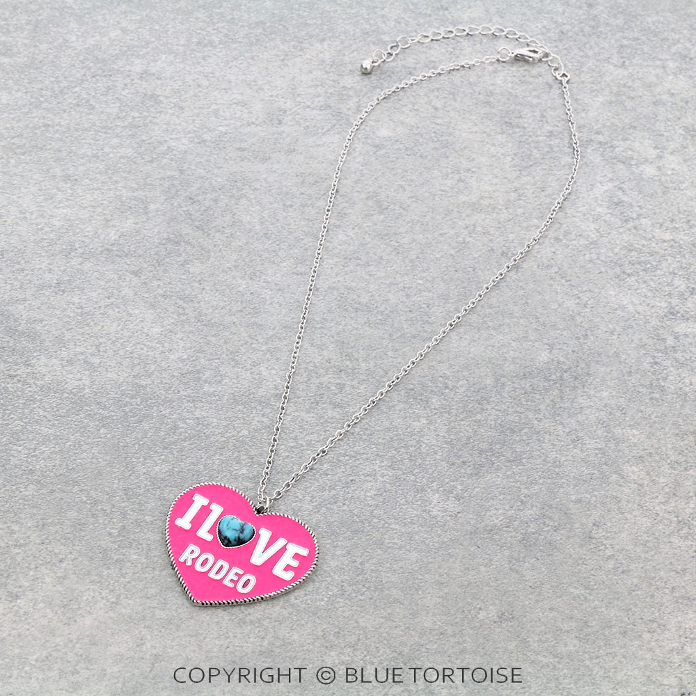 "I LOVE RODEO" Epoxy Heart Pendant Necklace