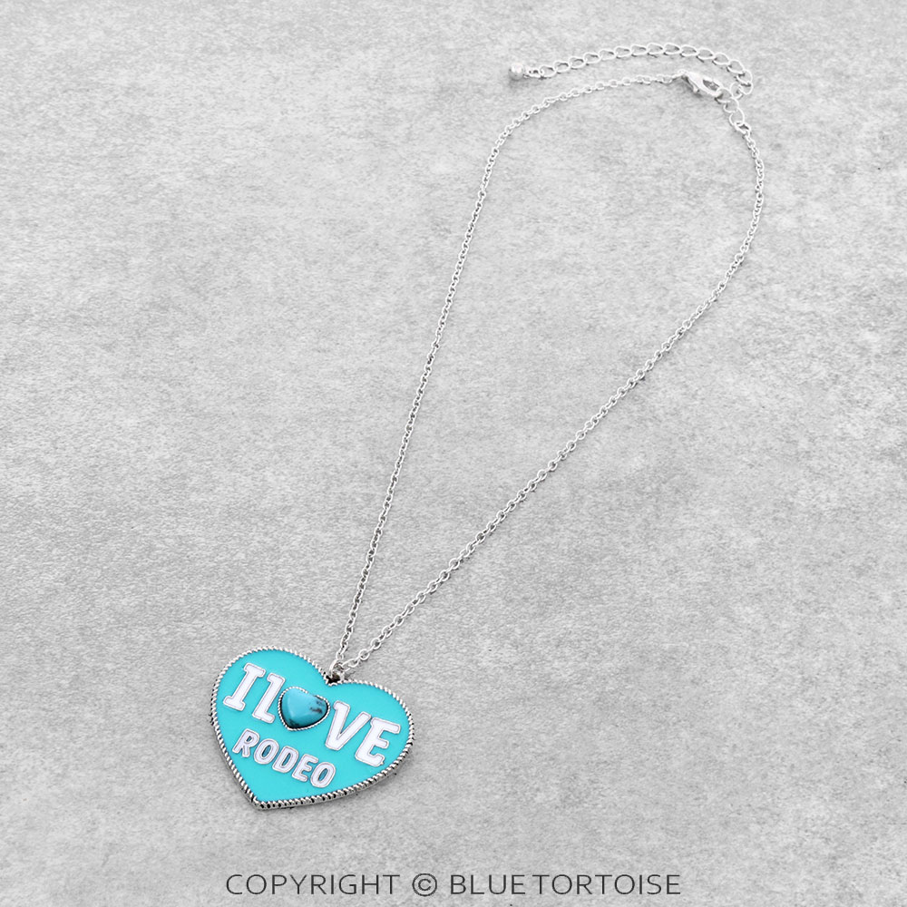 "I LOVE RODEO" Epoxy Heart Pendant Necklace