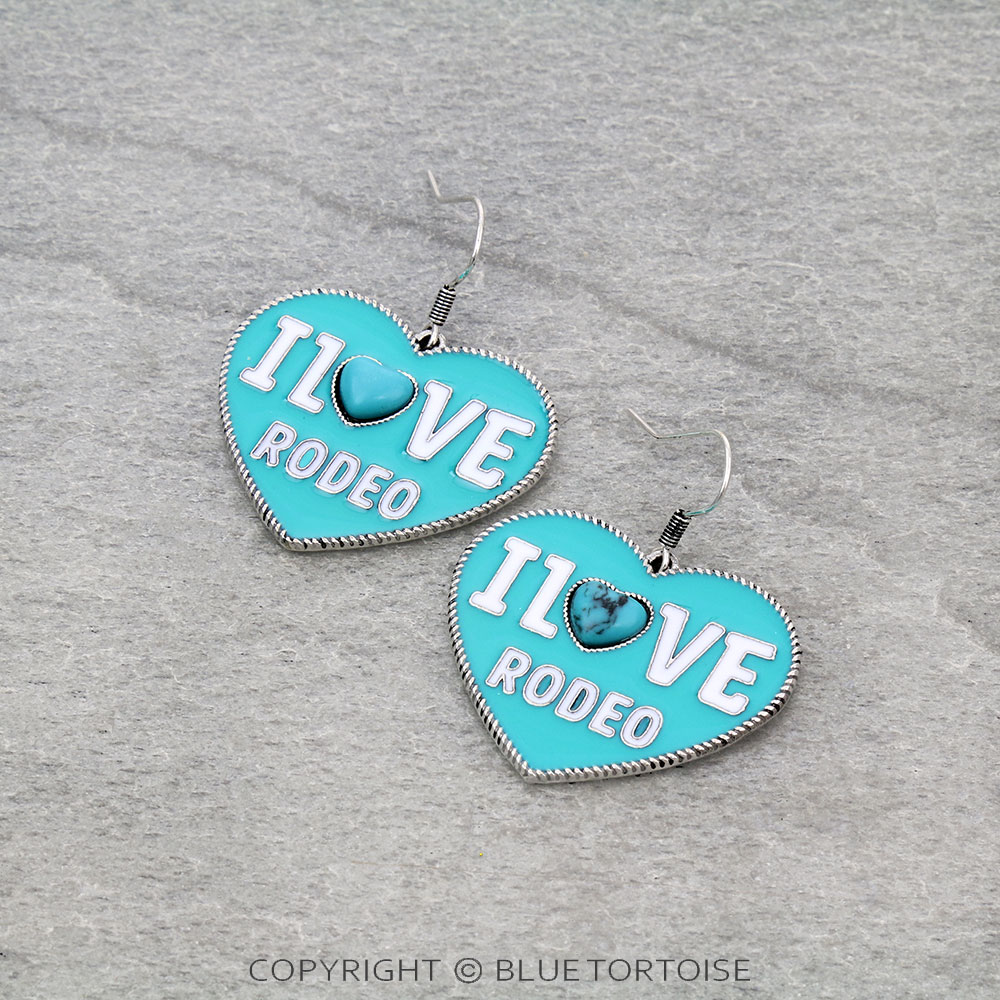 "I LOVE RODEO" Epoxy Heart Dangle Earrings