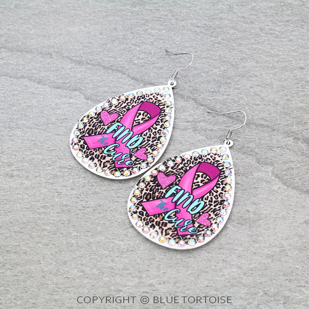 Pink Ribbon Teardrop Dangle Earrings