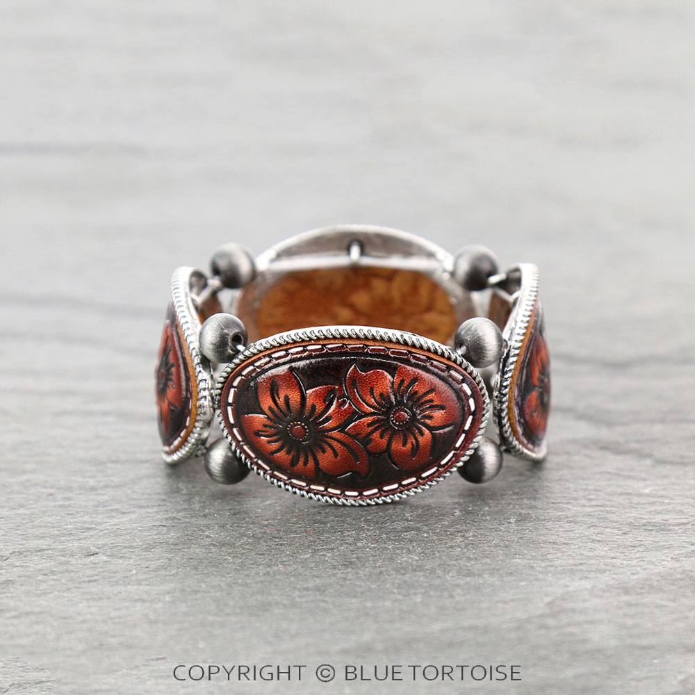 Western Flower Leather Stretch Bracelet
