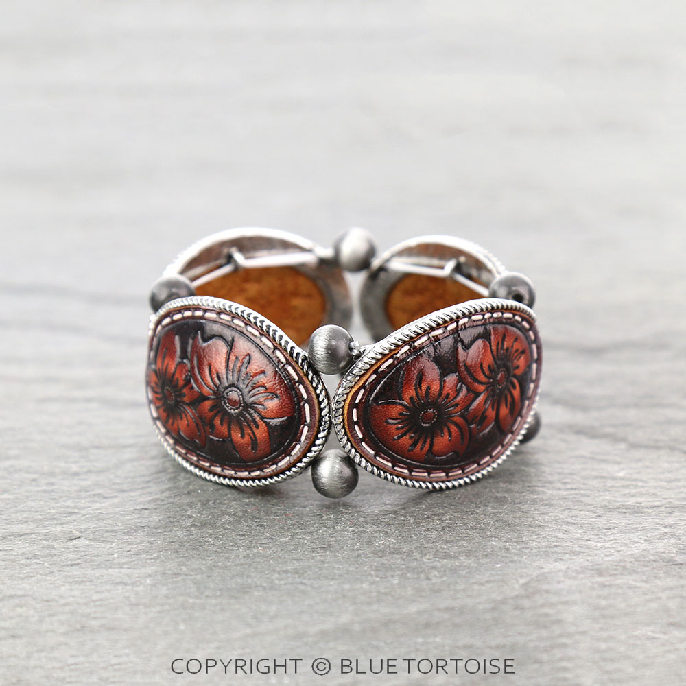 Western Flower Leather Stretch Bracelet - Image 2