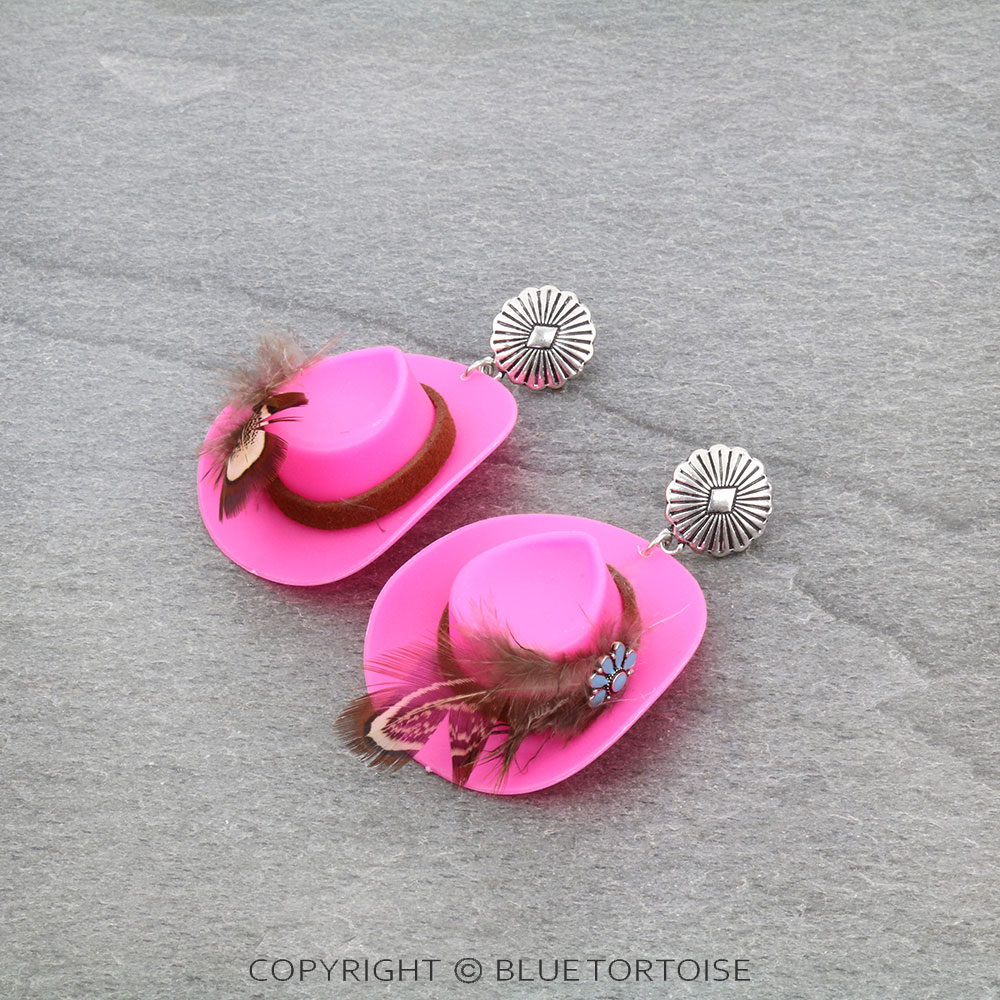 Western 3D Cowboy Hat Feather Stud Earrings