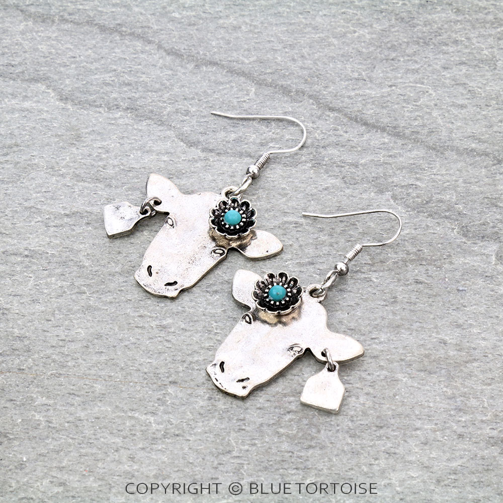 Western Flower Cow Head Dangle Earrings