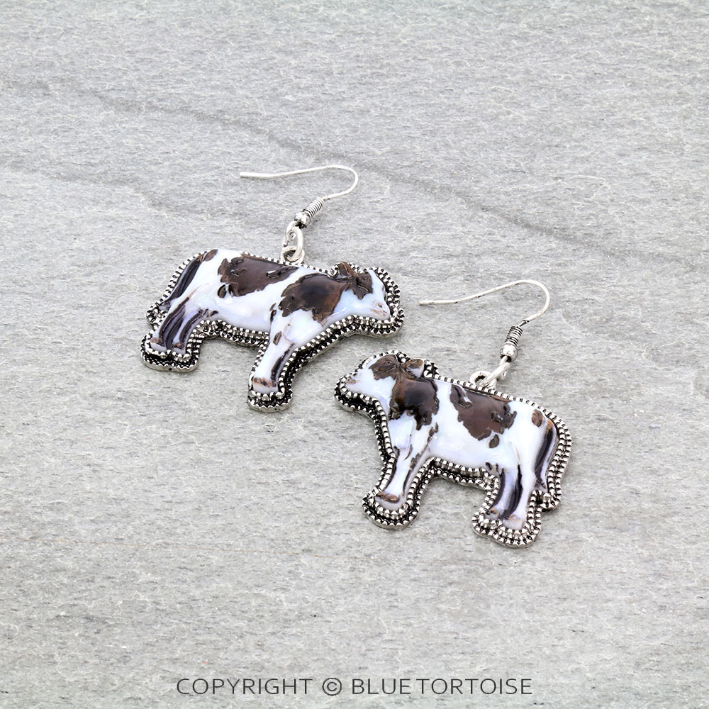 3D Cow Dangle Earrings