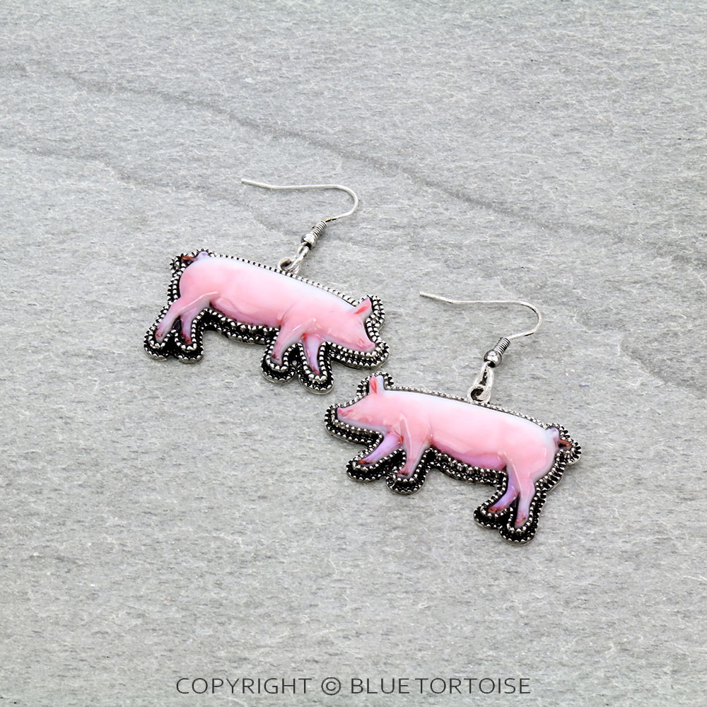 3D Pig Dangle Earrings