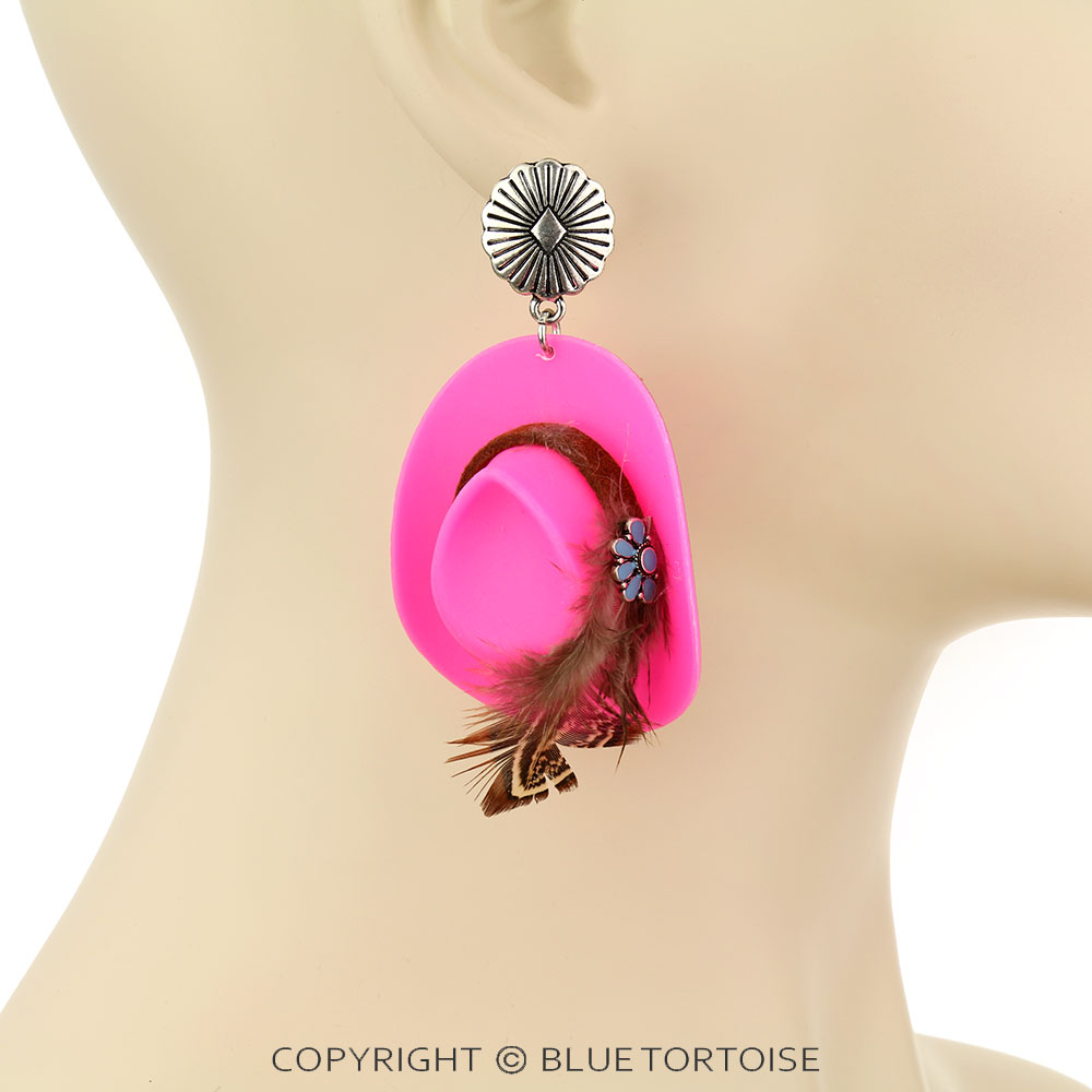 Western 3D Cowboy Hat Feather Stud Earrings - Image 2
