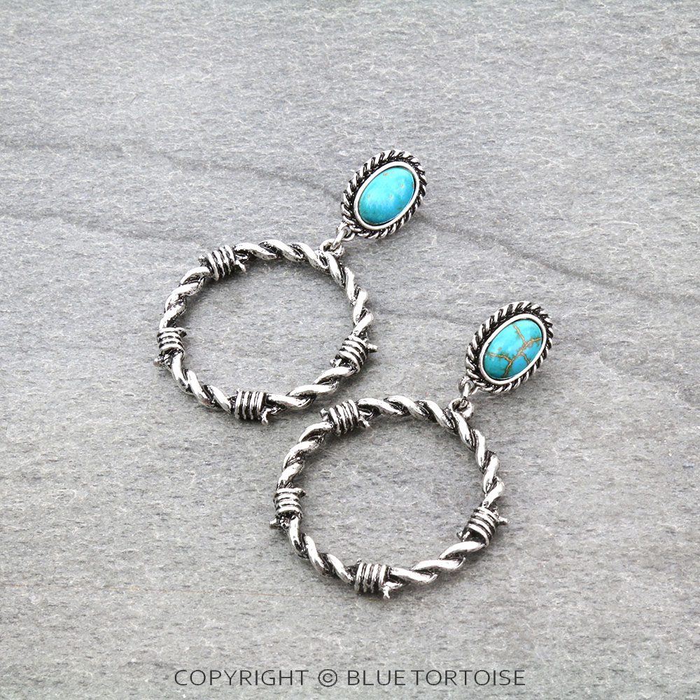 Round Barbed Wire Stone Stud Earrings