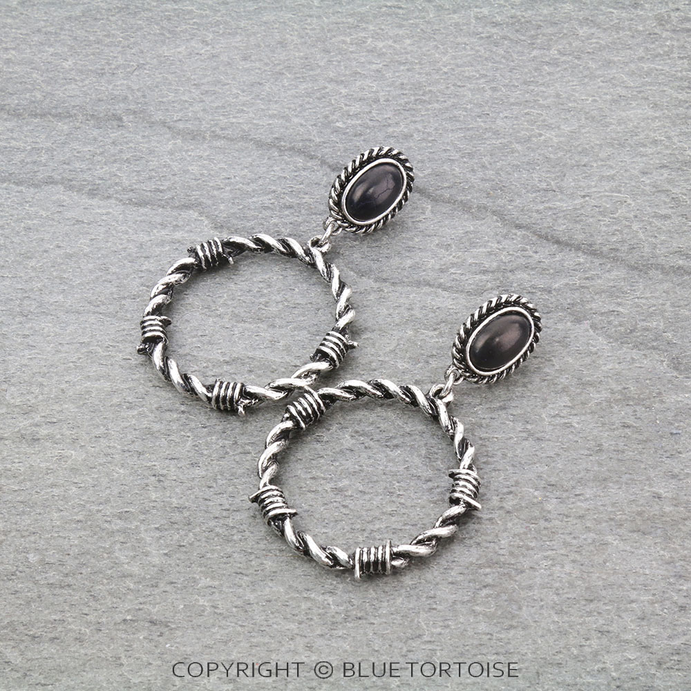 Round Barbed Wire Stone Stud Earrings