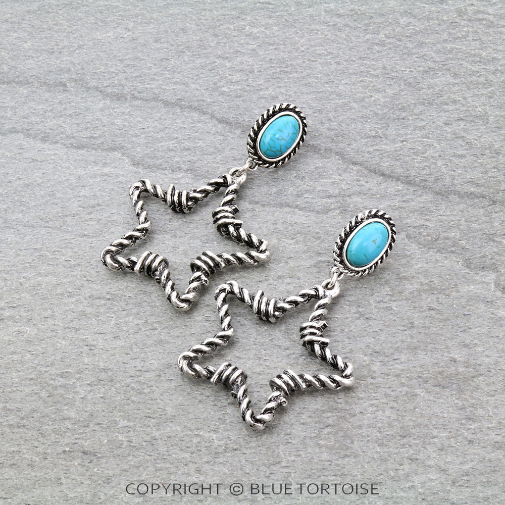 Star Barbed Wire Stone Stud Earrings