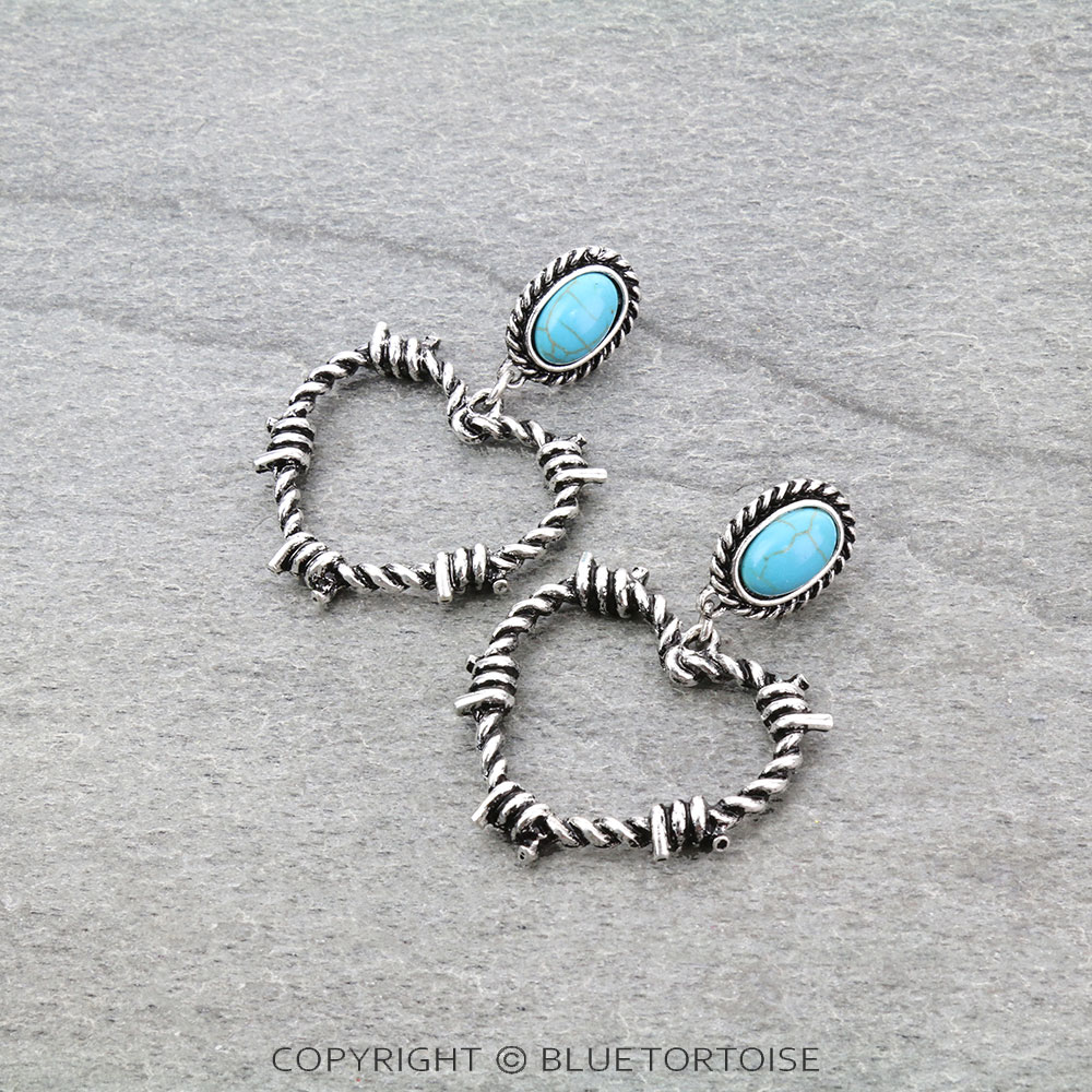 Heart Barbed Wire Stone Stud Earrings