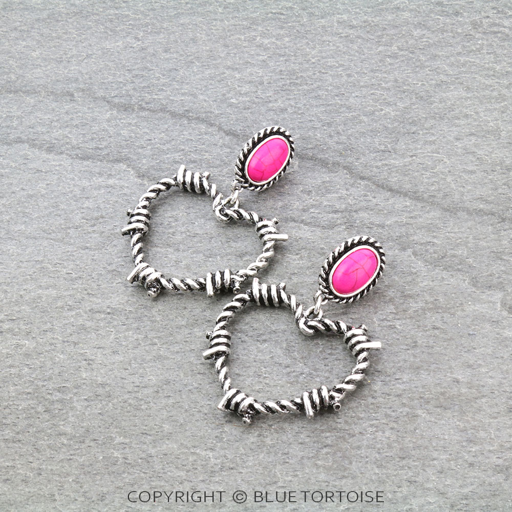 Heart Barbed Wire Stone Stud Earrings
