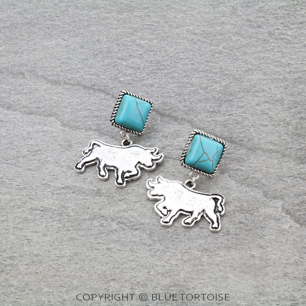 Western Cow Metal Plate Stud Earrings