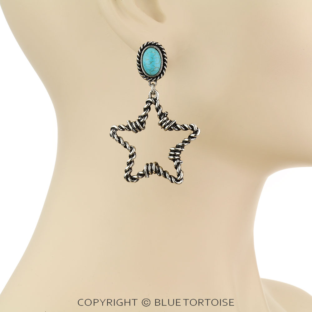 Star Barbed Wire Stone Stud Earrings - Image 2