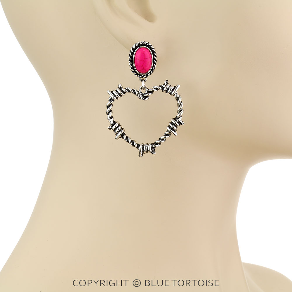 Heart Barbed Wire Stone Stud Earrings - Image 2