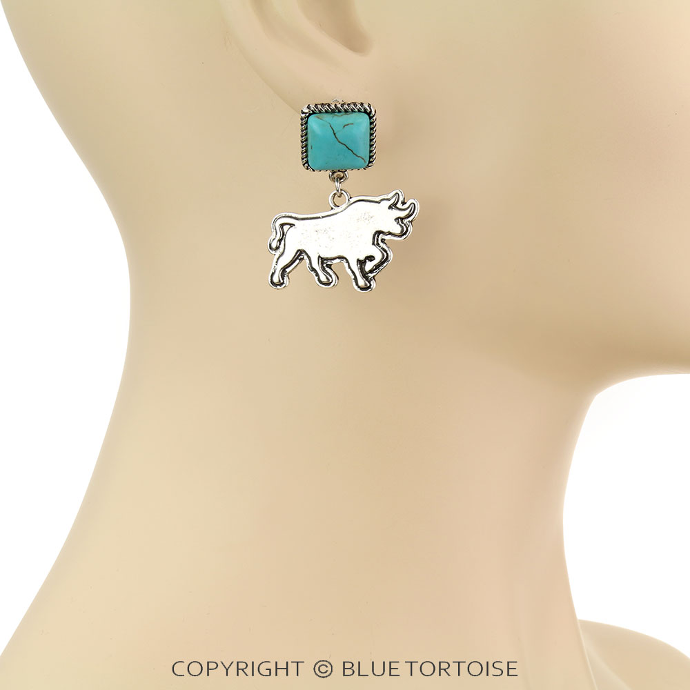 Western Cow Metal Plate Stud Earrings - Image 2