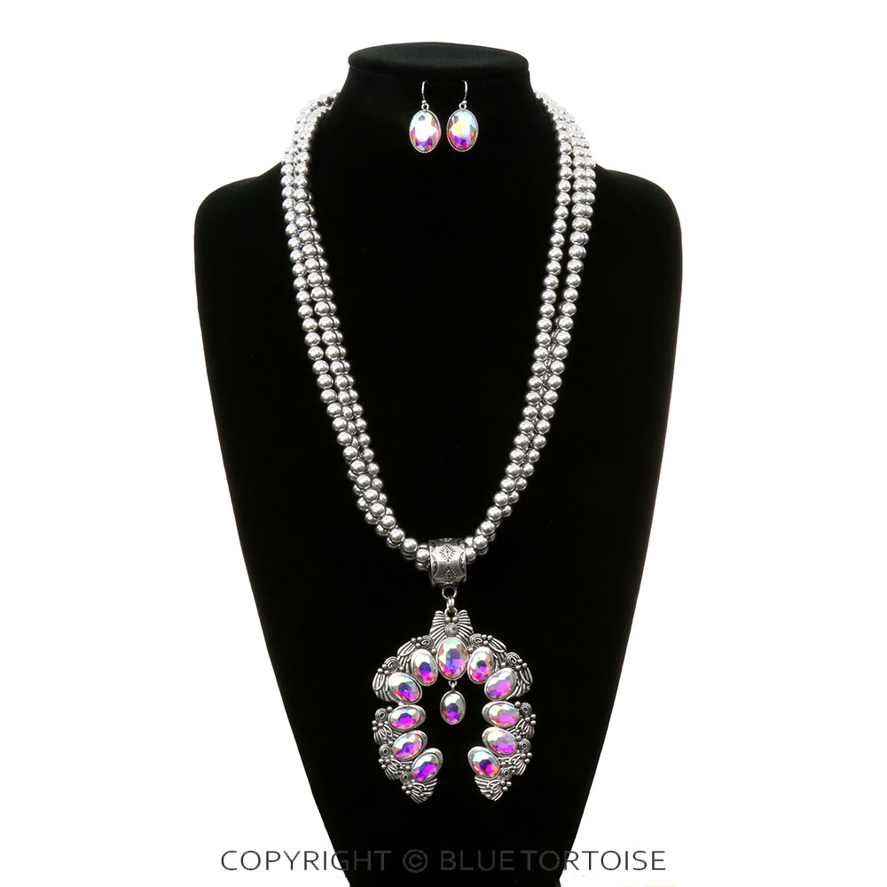 Western Squash Blossom Pendant Necklace Set - Image 2