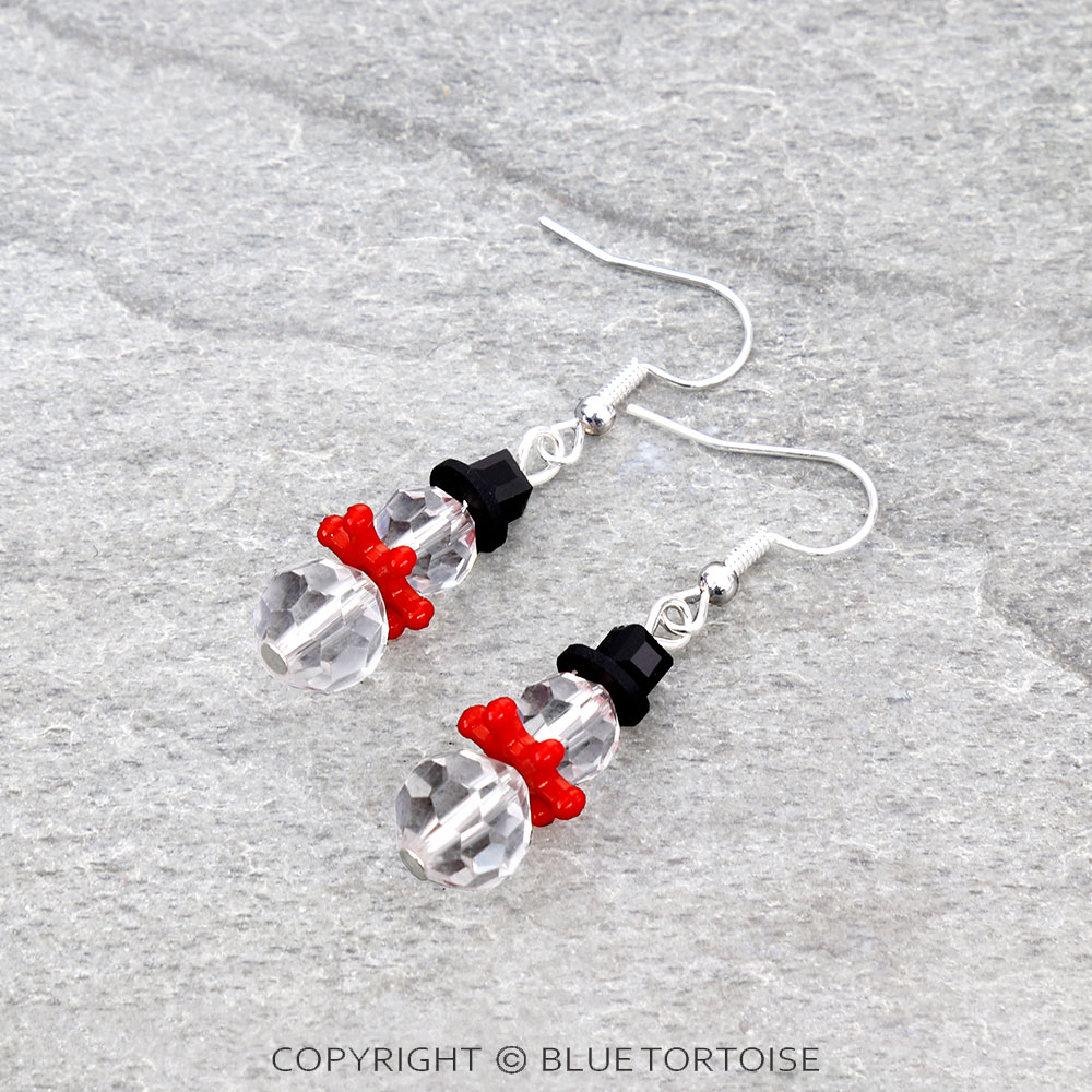 Christmas Glass Bead Snowman Dangle Earrings