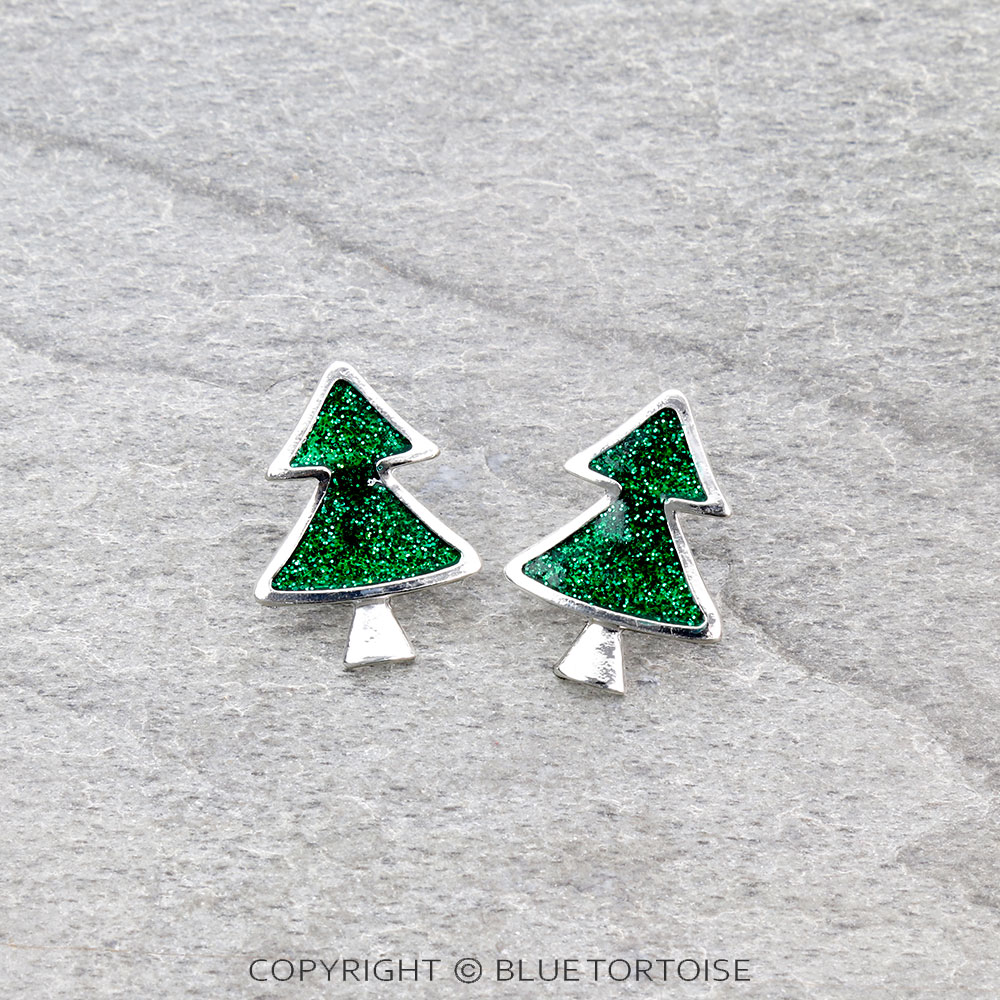 Christmas Glitter Enamel Tree Stud Earrings